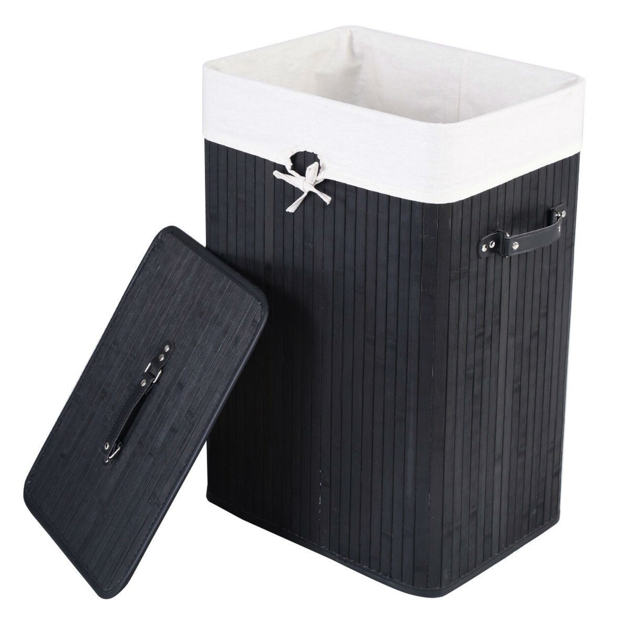 Black Wicker Laundry Basket with Removable Polyester Cotton Liner and PU Handles